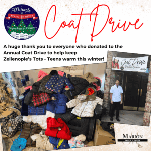 Image of a pile of coats that Marion Smile Center raised for their Coat Drive.